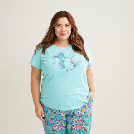 Vera Bradley Disney Pajama Short-Sleeved T-Shirt Women in Ariel Floral Purple/Blue 2XL