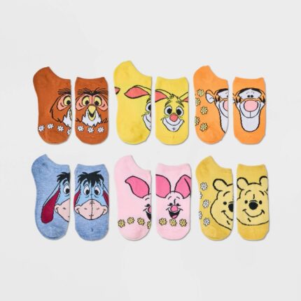 Women's 6pk Winnie The Pooh Low Cut Socks - Assorted Colors 4-10, One Color