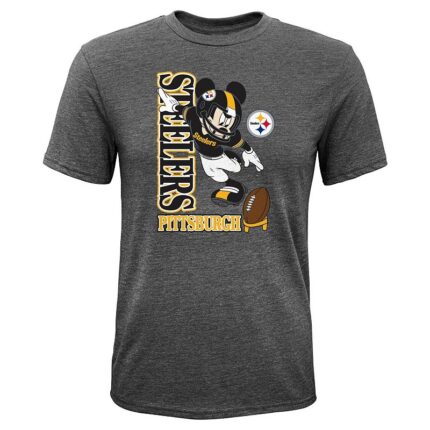 Youth Heathered Charcoal Pittsburgh Steelers Disney Kick Off Tri-Blend T-Shirt, Boy's, Size: Youth XL, Grey