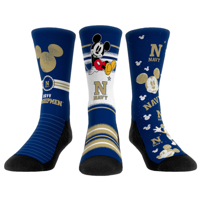 Youth Rock Em Socks Navy Midshipmen Logo Disney Three-Pack Crew Socks