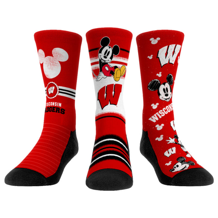 Youth Rock Em Socks Wisconsin Badgers Logo Disney Three-Pack Crew Socks