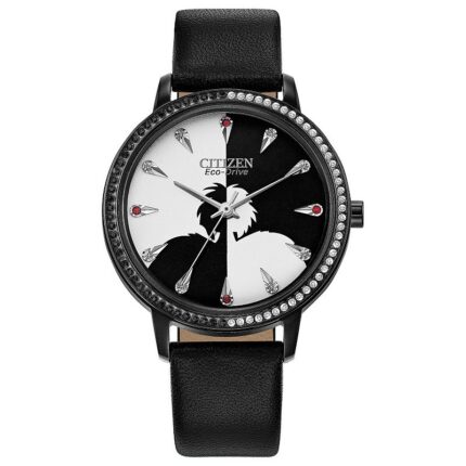 Citizen Eco-Drive Women's Disney Cruella Black Leather Watch, Size: Medium