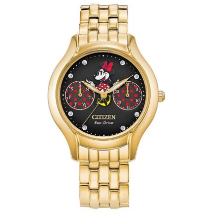 Citizen Eco-Drive Women's Disney Minnie Mouse Gold Tone Stainless Steel Watch, Size: Medium