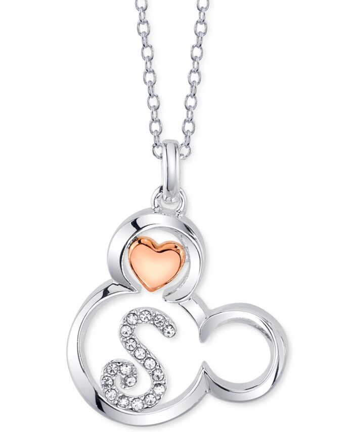 Disney Mickey Mouse Initial Pendant Necklace in Two-Tone Silver-Plate, 16"+ 2" extender