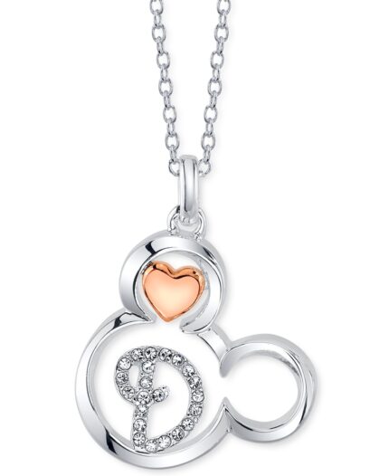 Disney Mickey Mouse Initial Pendant Necklace in Two-Tone Silver-Plate, 16"+ 2" extender