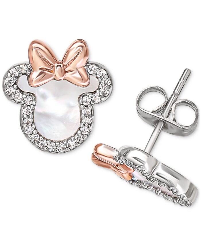 Disney Mother of Pearl & Cubic Zirconia Two-Tone Minnie Mouse Stud Earrings in Sterling Silver & 18K Rose Gold-Plate