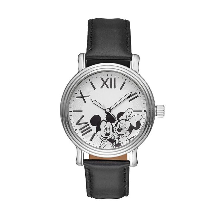 Disney's Mickey & Minnie Mouse Unisex Leather Watch, Women's, Black