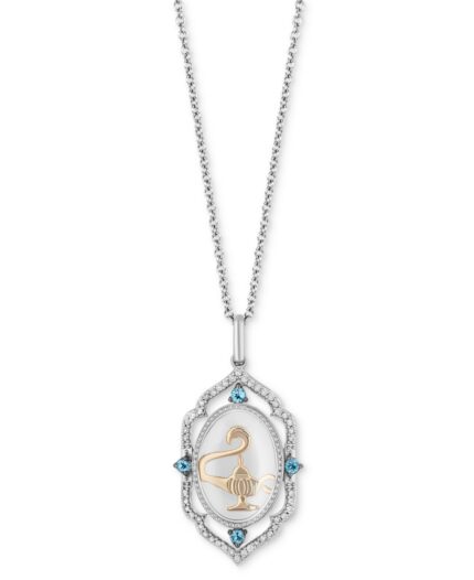 Enchanted Disney Fine Jewelry White Topaz (2-3/4 ct. t.w.), Swiss Blue Topaz Accent & Diamond (1/6 ct. t.w.) Jasmine Lamp Pendant Necklace in 14k Gold & Sterling Silver, 16" + 2" extender