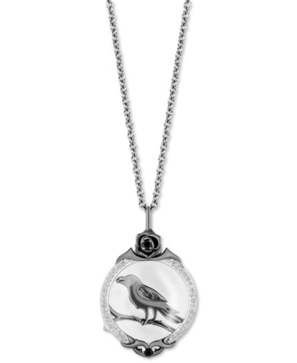Enchanted Disney Fine Jewelry White Topaz (4-5/8 ct. t.w.), Diamond (1/6 ct. t.w.) & Black Diamond Accent Maleficent Crow Pendant Necklace in Sterling Silver & Black Rhodium-Plate, 16" + 2" extender