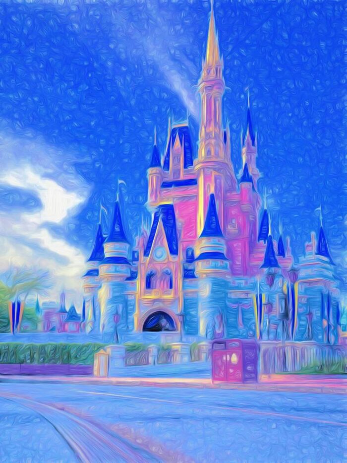 Original Architecture Mixed Media by Gull G | Abstract Art on Canvas | Cinderella Castle Disney World