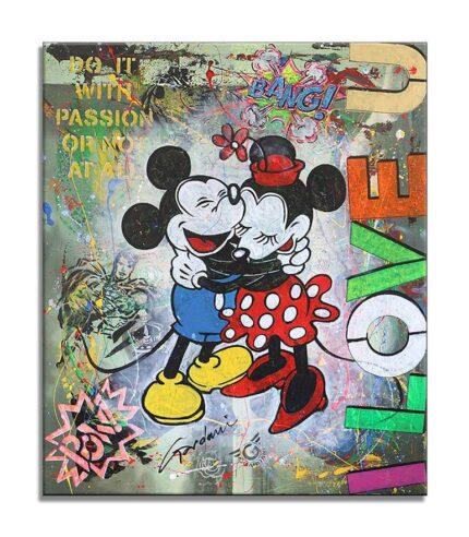 Original Cartoon Printmaking by Gardani Art | Pop Art Art on Paper | Minnie Love Hug - Paper - Limited Edition of 88