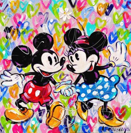 Original Love Painting by Aliaksandra Tsesarskaya | Contemporary Art on Canvas | Mickey and Minnie mouse in love