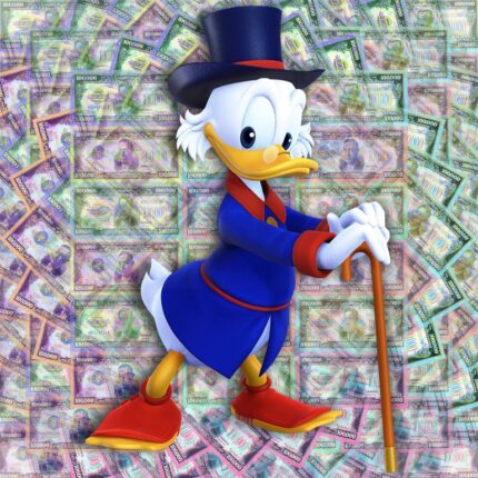 Original Pop Culture/Celebrity Mixed Media by Tony Rubino | Impressionism Art on Canvas | Scrooge McDuck Money Gangsta Rich Cash Bills Pop 1 - Limited
